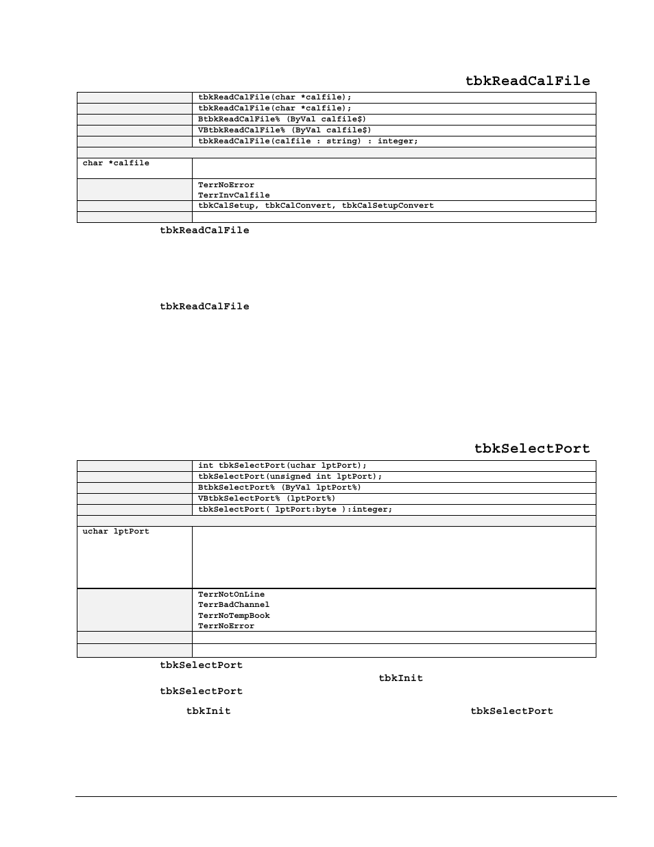 Tbkreadcalfile, Tbkselectport | Measurement Computing TempBook rev.3.0 User Manual | Page 79 / 166