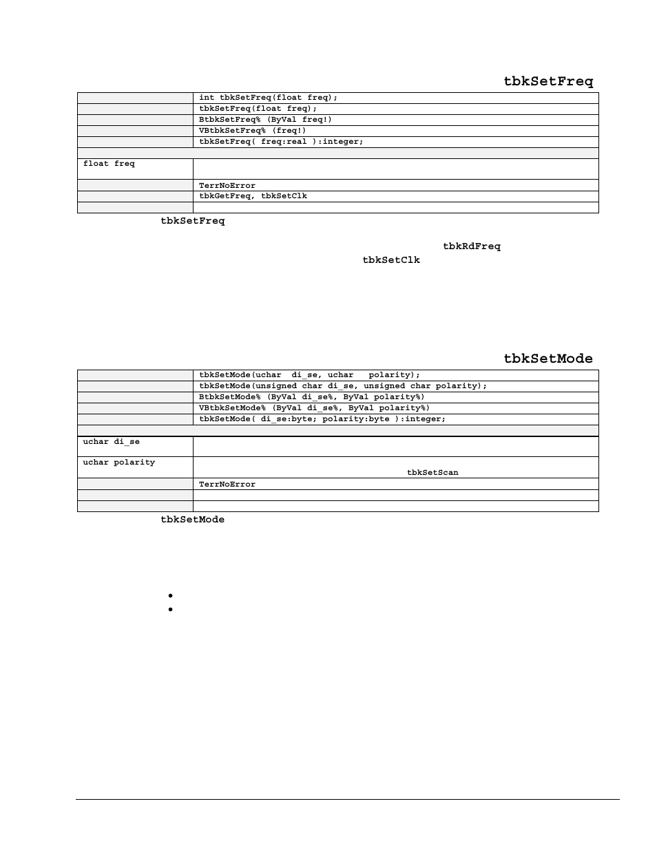 Tbksetfreq, Tbksetmode | Measurement Computing TempBook rev.3.0 User Manual | Page 81 / 166