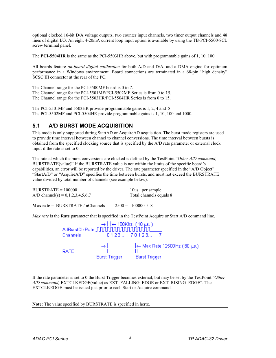 1 a/d burst mode acquisition, A/d burst mode acquisition | Measurement Computing TP ADAC-32 rev.1.0 User Manual | Page 7 / 47