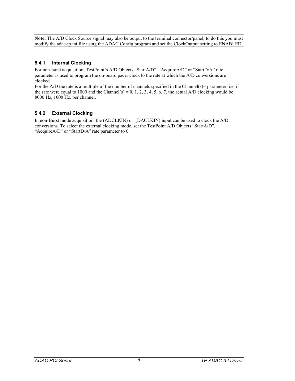 1 internal clocking, 2 external clocking, Internal clocking | External clocking | Measurement Computing TP ADAC-32 rev.1.0 User Manual | Page 9 / 47