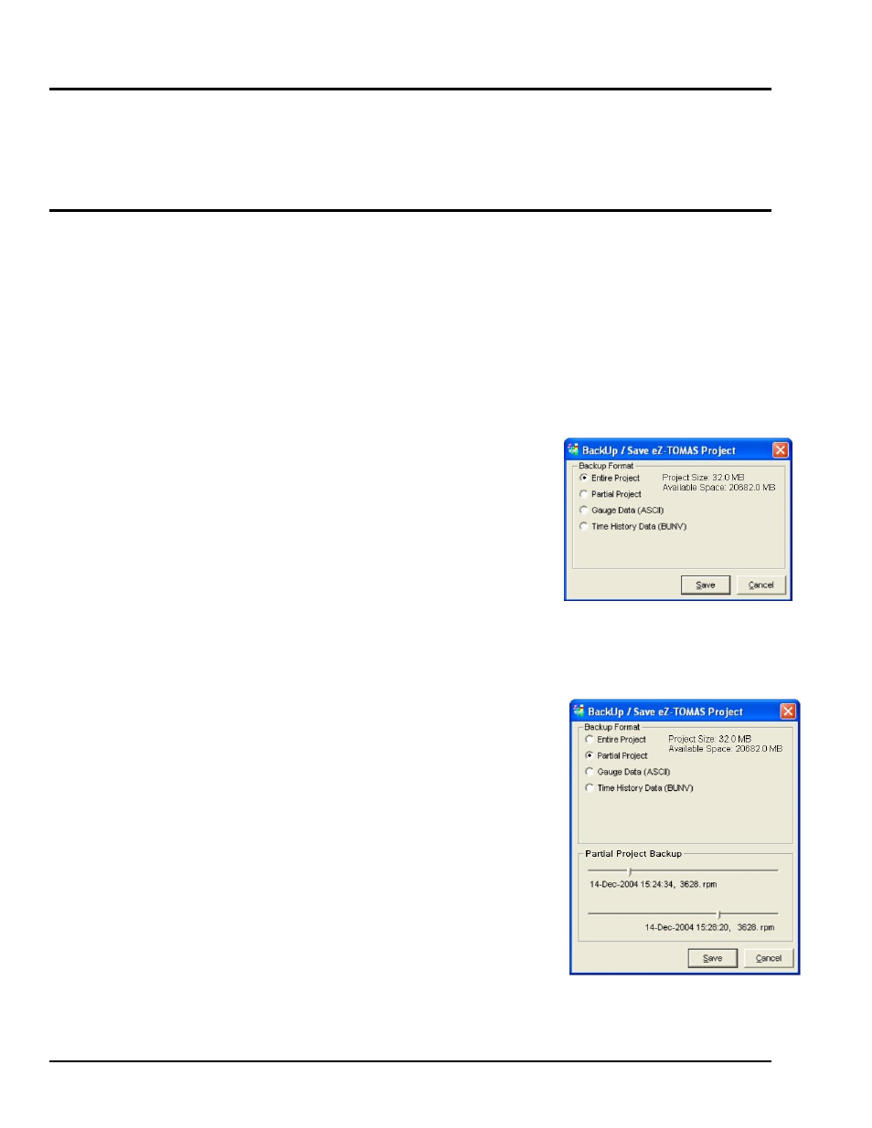 Open project, Save as, Entire project | Partial project | Measurement Computing eZ-TOMAS rev.11.0 User Manual | Page 26 / 94