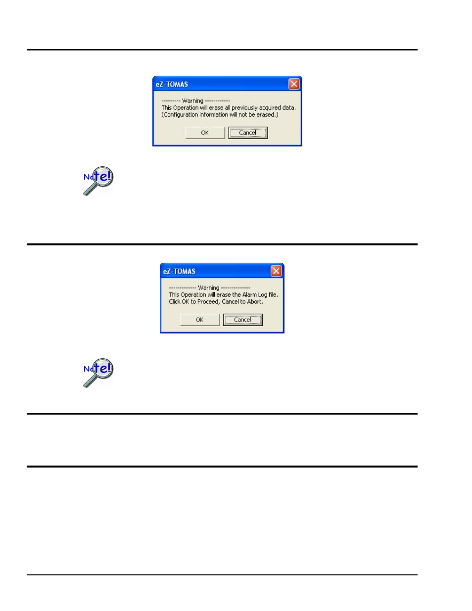 Erase history data, Erase alarm log, Print | Exit | Measurement Computing eZ-TOMAS rev.11.0 User Manual | Page 28 / 94