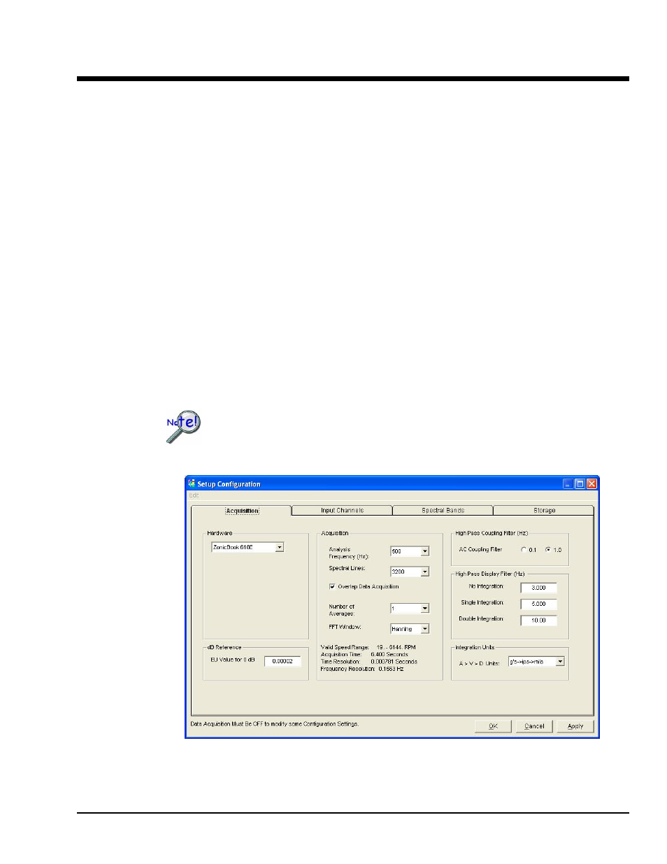 Ch 4 - edit menu [in gauge window, Setup, Acquisition tab | Edit menu | Measurement Computing eZ-TOMAS rev.11.0 User Manual | Page 29 / 94