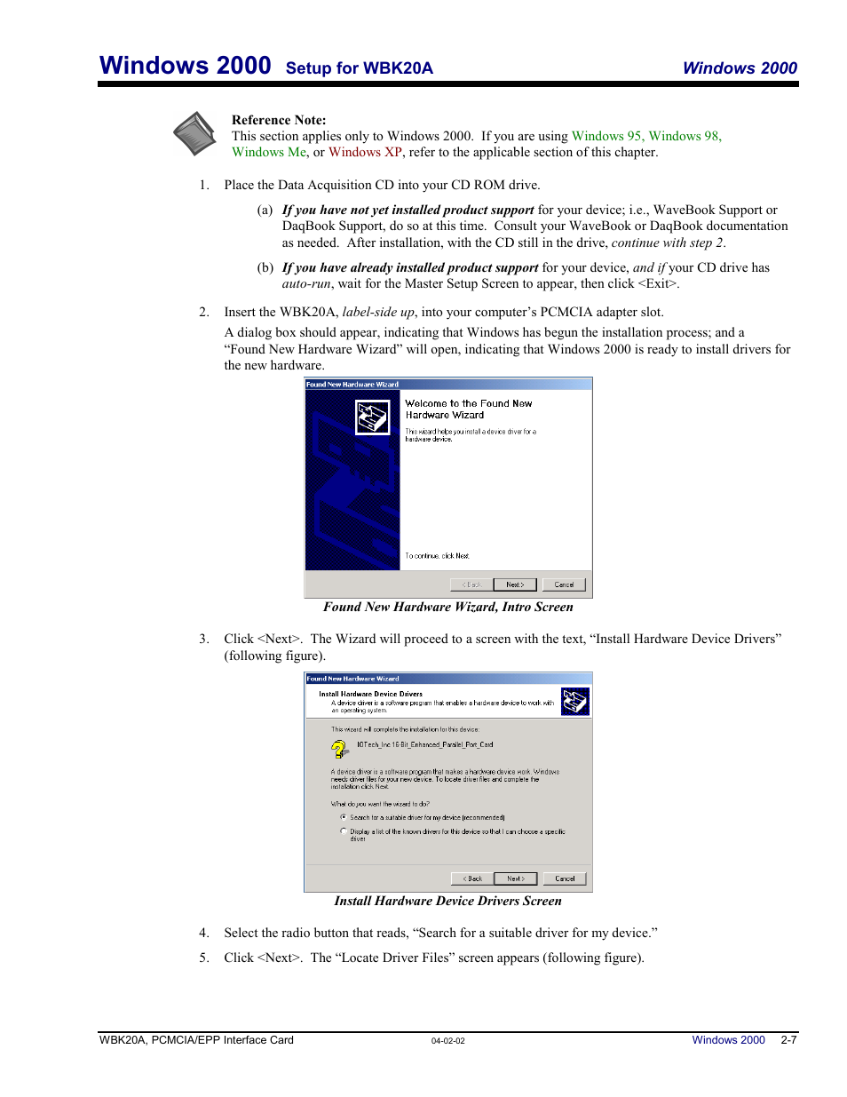 Windows 2000, Windows 2000 …… 2-7 | Measurement Computing WBK20A User Manual | Page 13 / 38
