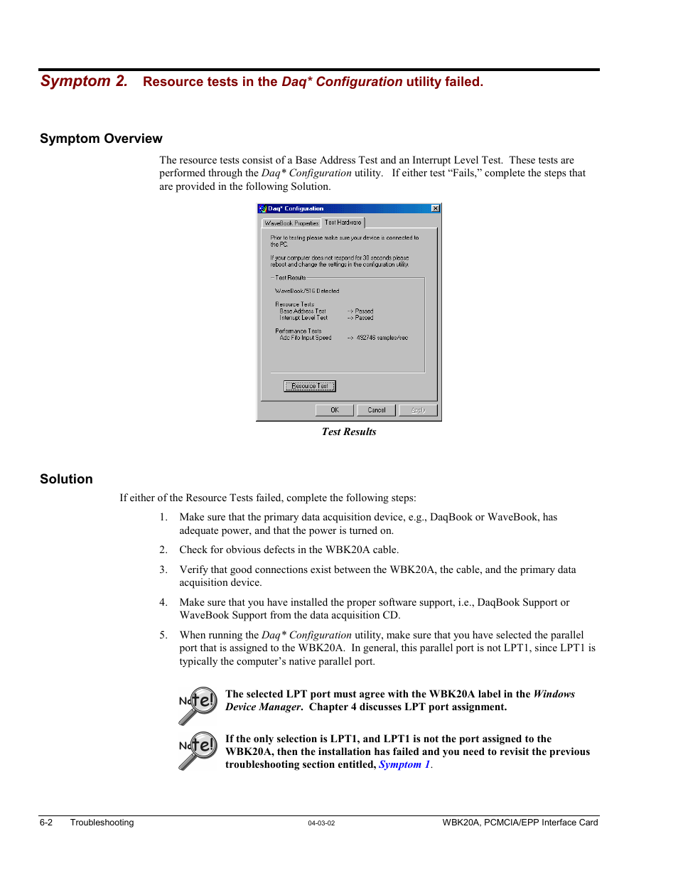 Refer to the, Troubleshooting, symptom 2, Symptom 2 | Measurement Computing WBK20A User Manual | Page 34 / 38