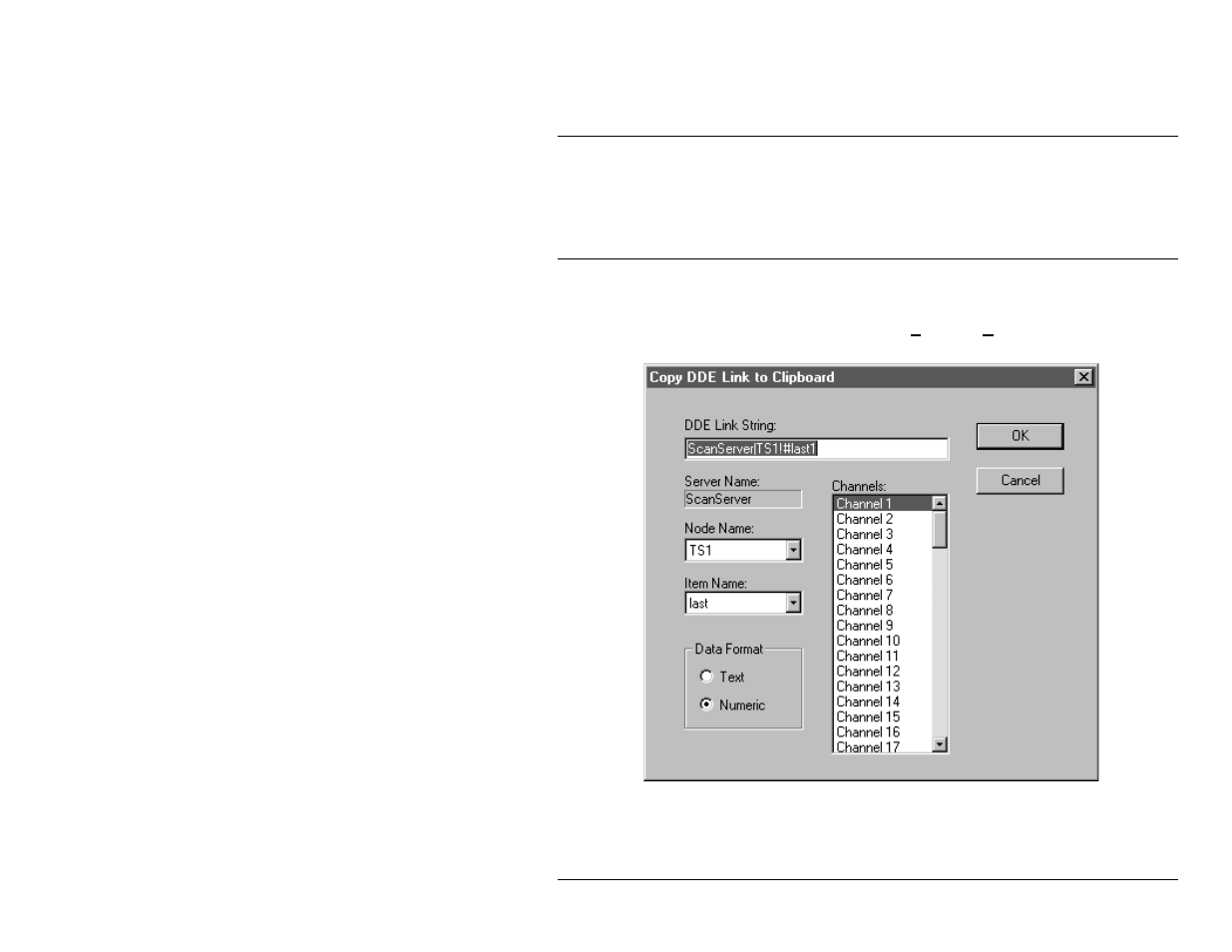 Copy dde link, Overview, Copying a dde link | Measurement Computing ScanServer rev.2.0 User Manual | Page 23 / 42