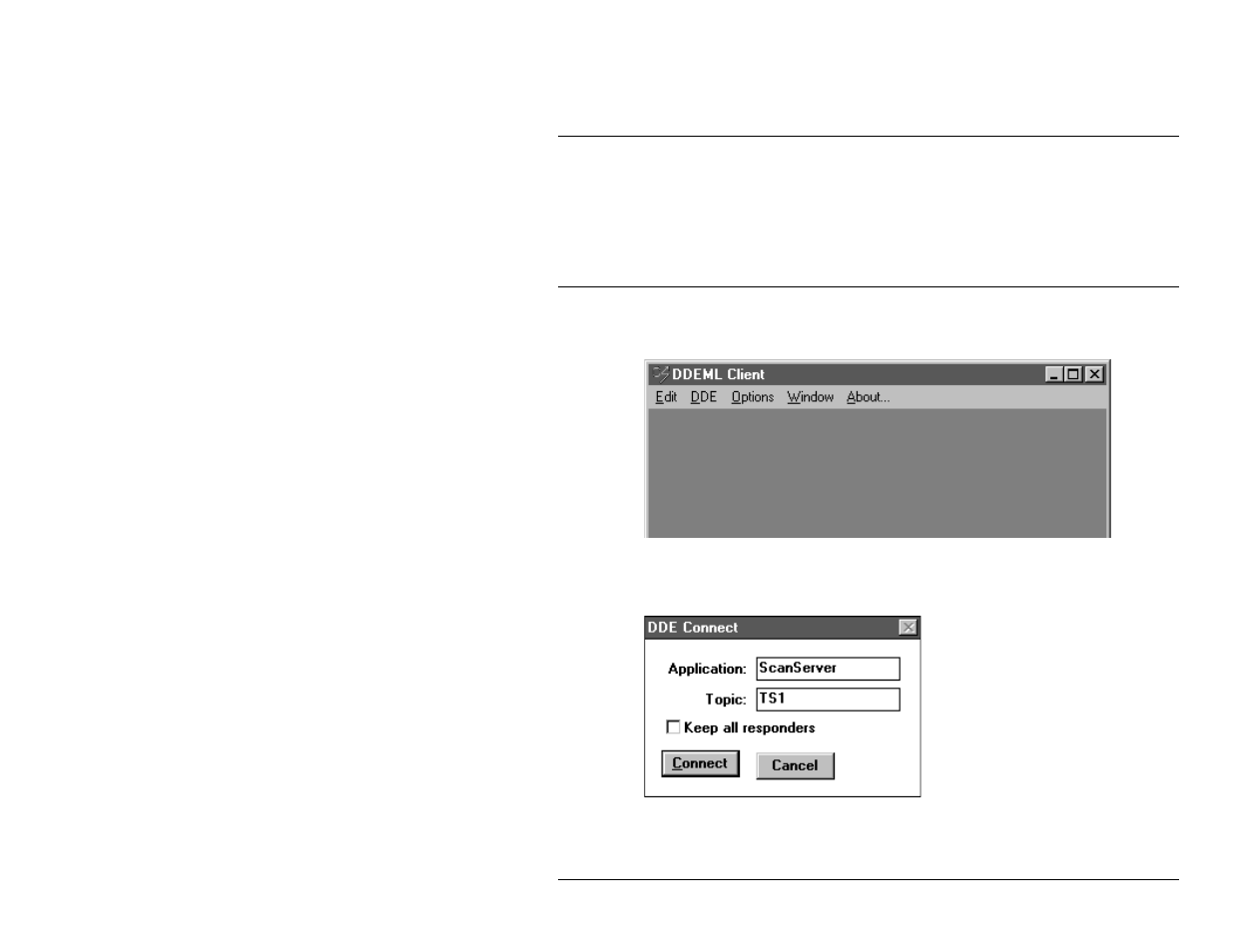 Using dde client with scanserver, Introduction, Procedures | Start dde client, Connect to scanserver and a topic | Measurement Computing ScanServer rev.2.0 User Manual | Page 35 / 42