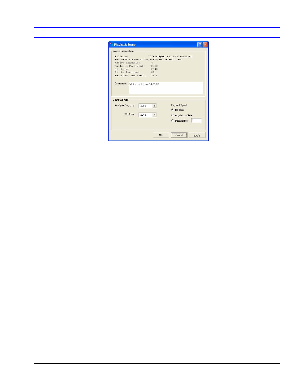 Playback setup, Playback setup window …… 4-37, Edit menu > playback setup window | Measurement Computing eZ-PostView rev.2.0 User Manual | Page 115 / 144