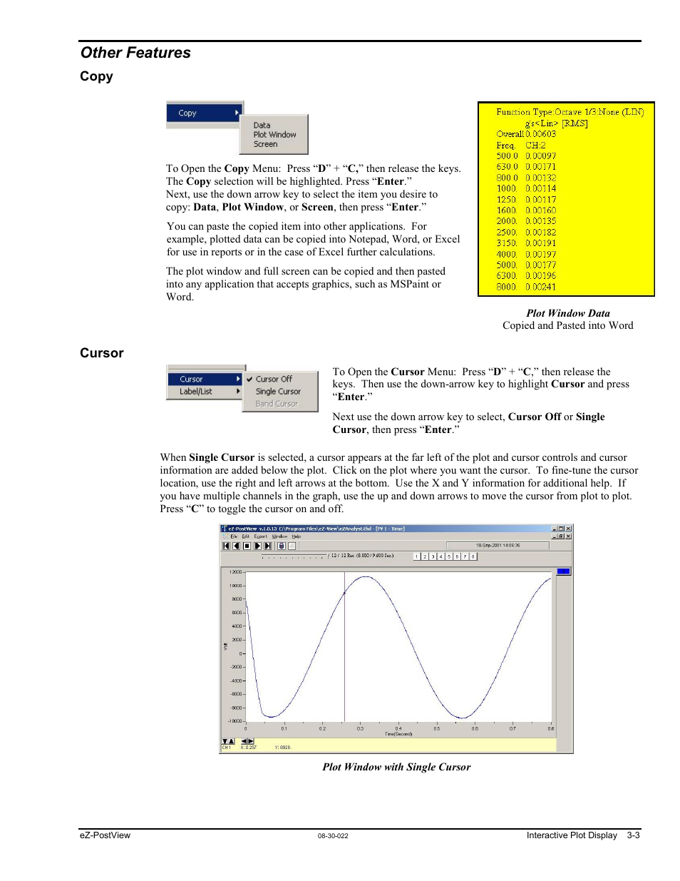 Other features, Copy, Cursor | Other features …… 3-3 | Measurement Computing eZ-PostView rev.2.0 User Manual | Page 28 / 144