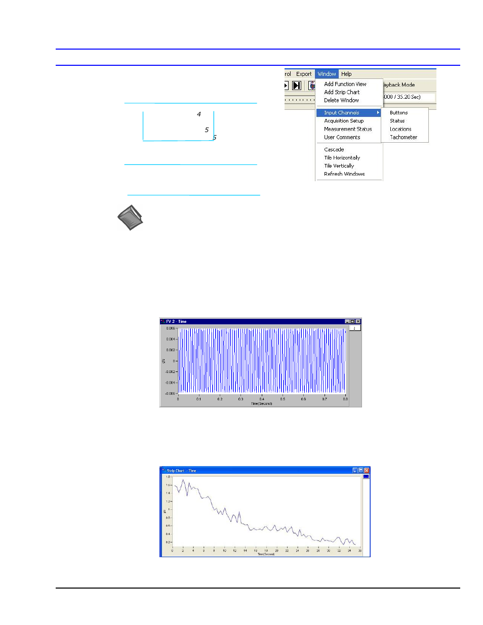 Window menu, Add function view (fv), Add strip chart | Window menu …… 3-13 | Measurement Computing eZ-PostView rev.2.0 User Manual | Page 71 / 144