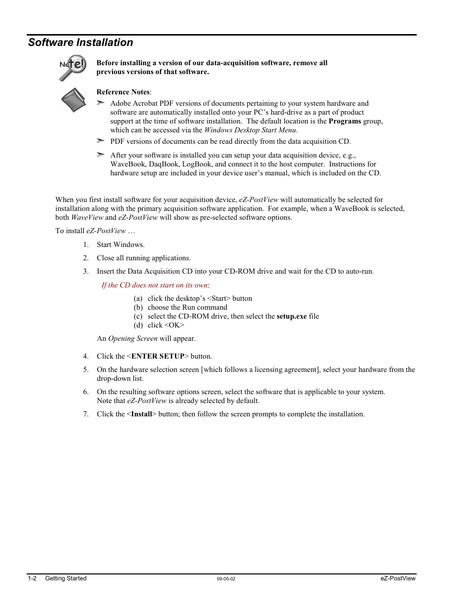 Software installation, Software installation …… 1-2 | Measurement Computing eZ-PostView rev.2.0 User Manual | Page 9 / 144