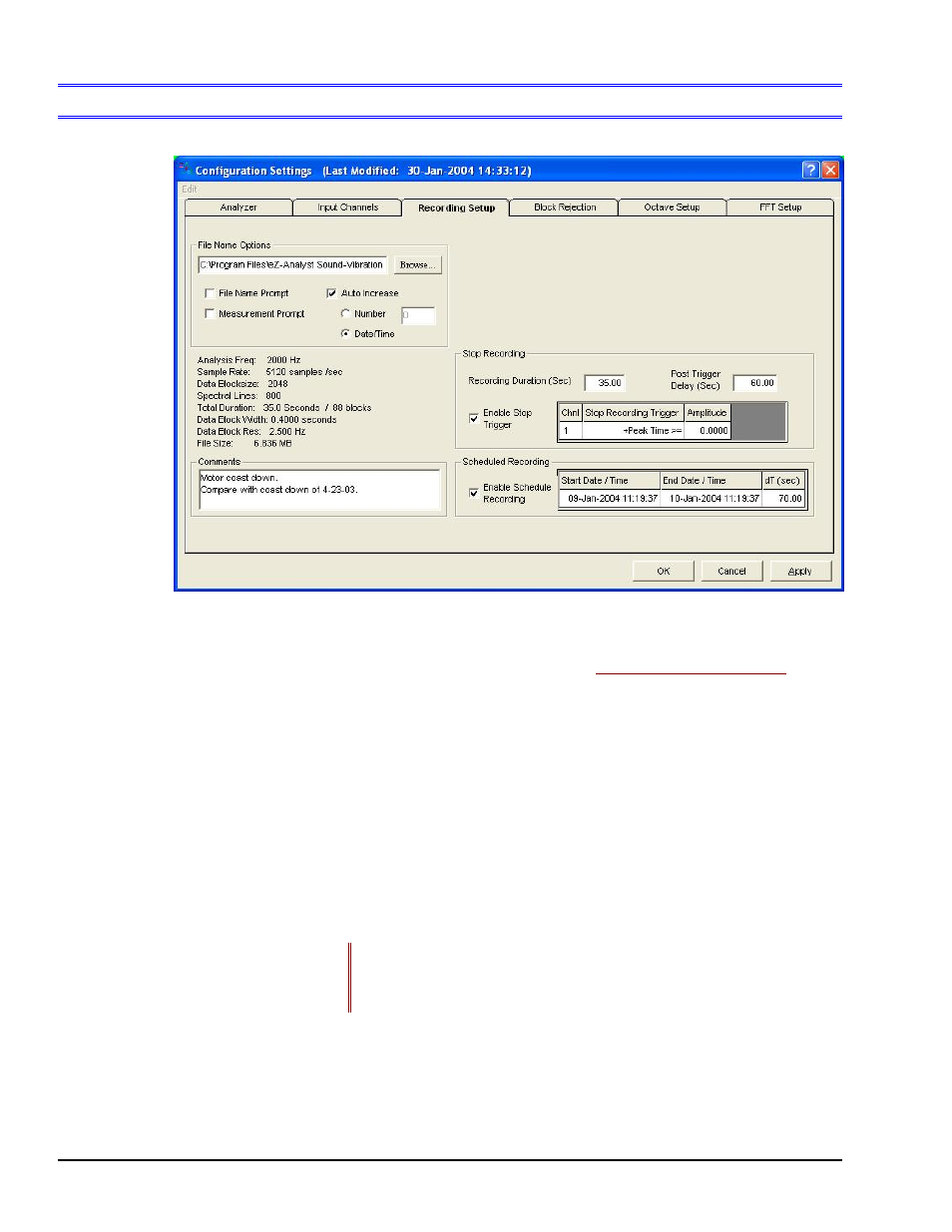 Recording setup tab, Recording setup tab …… 4-18, Recording setup…… 4-18 | Recording setup, Configuration | Measurement Computing eZ-PostView rev.2.0 User Manual | Page 96 / 144