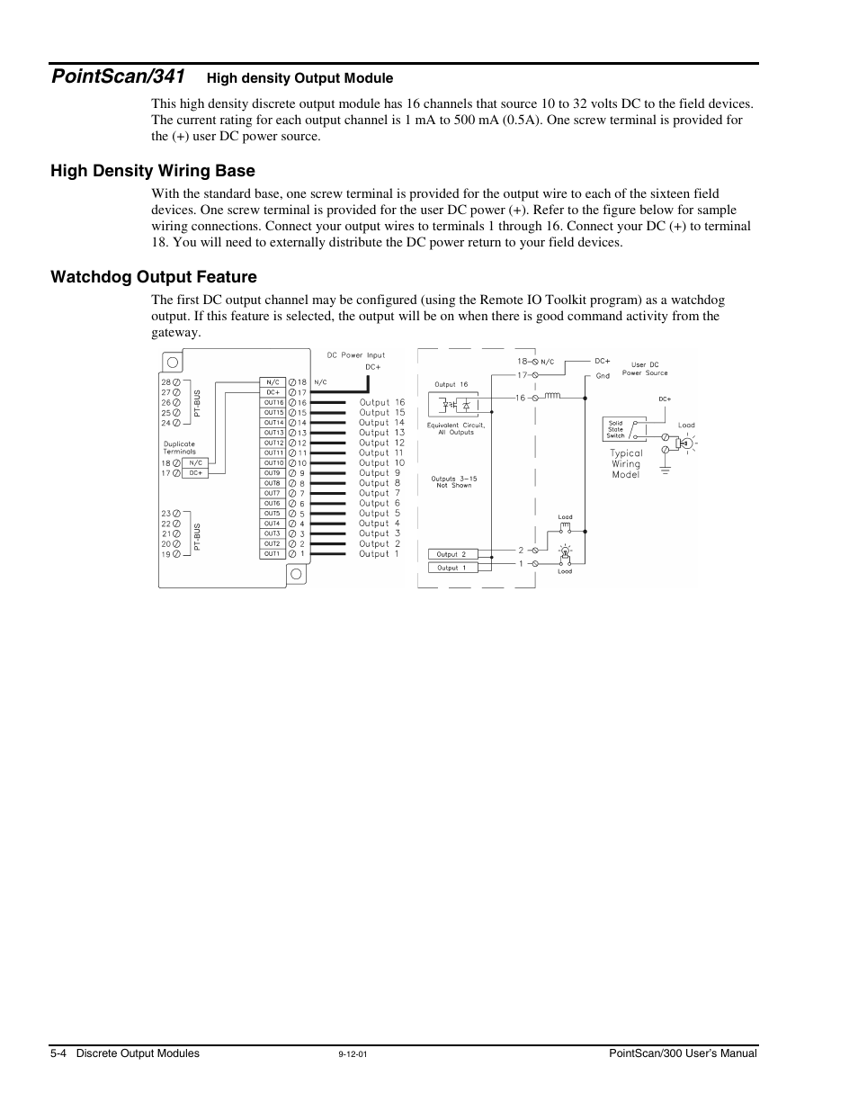 Pointscan/341, High density wiring base, Watchdog output feature | High density output, Module | Measurement Computing PointScan 300 Series rev.1.0 User Manual | Page 26 / 42