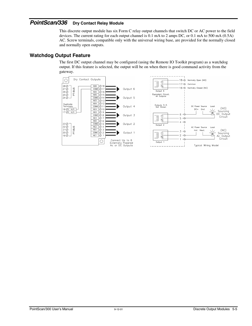 Pointscan/336, Watchdog output feature, Dry contact relay | Module, Watchdog output feature -5 | Measurement Computing PointScan 300 Series rev.1.0 User Manual | Page 27 / 42