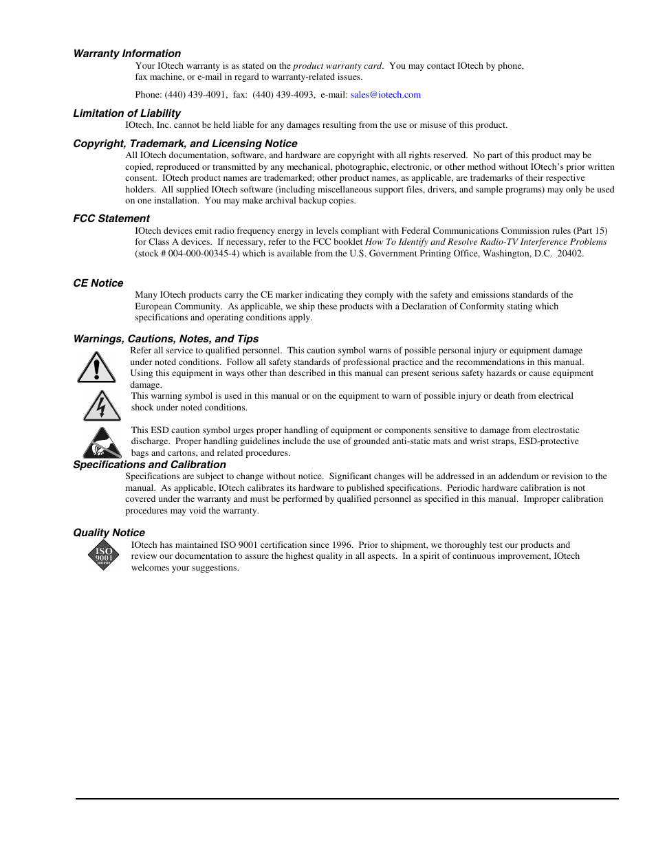 Warranty information, Warnings, cautions, notes, and tips | Measurement Computing PointScan 300 Series rev.1.0 User Manual | Page 3 / 42