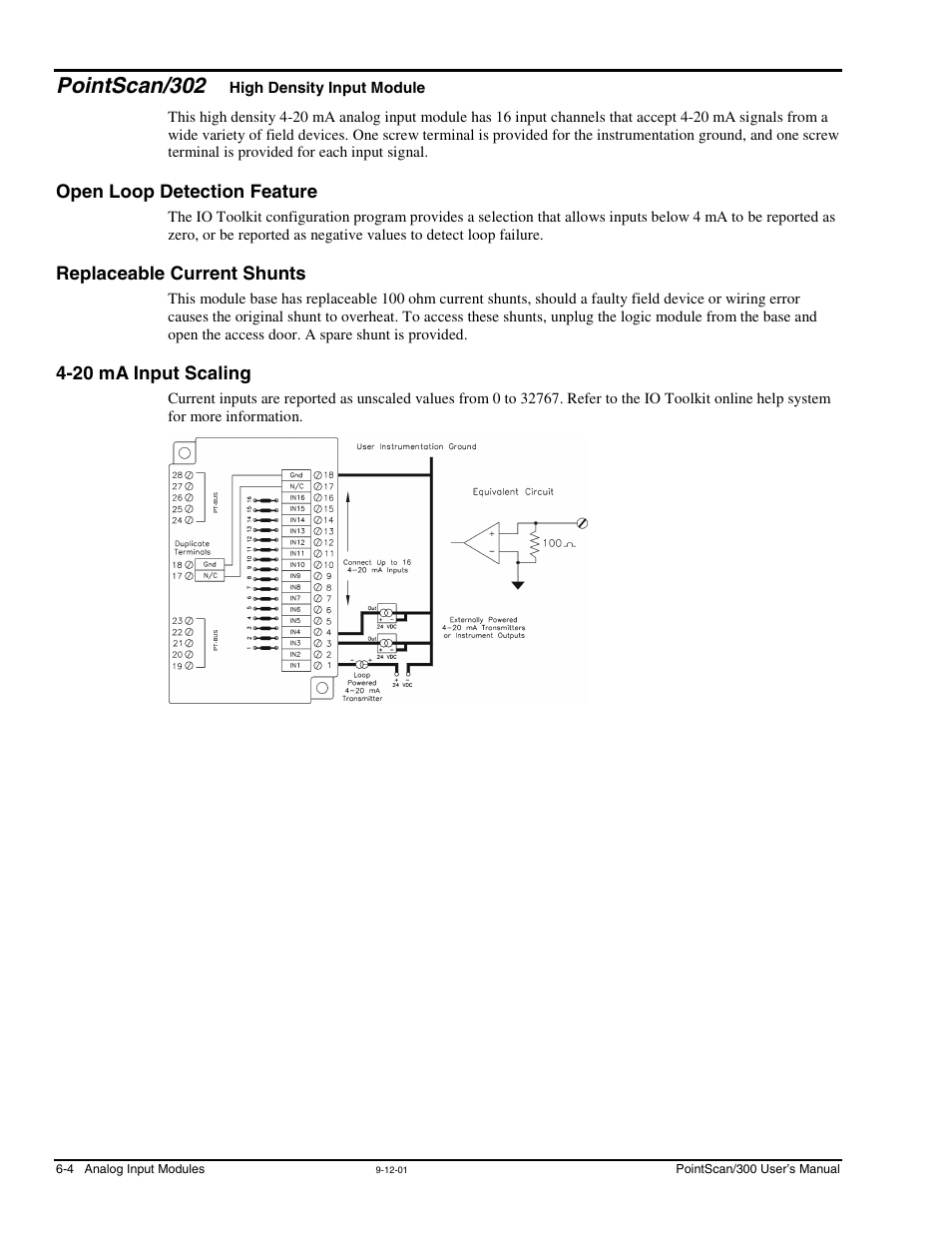 Pointscan/302, Open loop detection feature, Replaceable current shunts | 20 ma input scaling, High density input, Module | Measurement Computing PointScan 300 Series rev.1.0 User Manual | Page 32 / 42