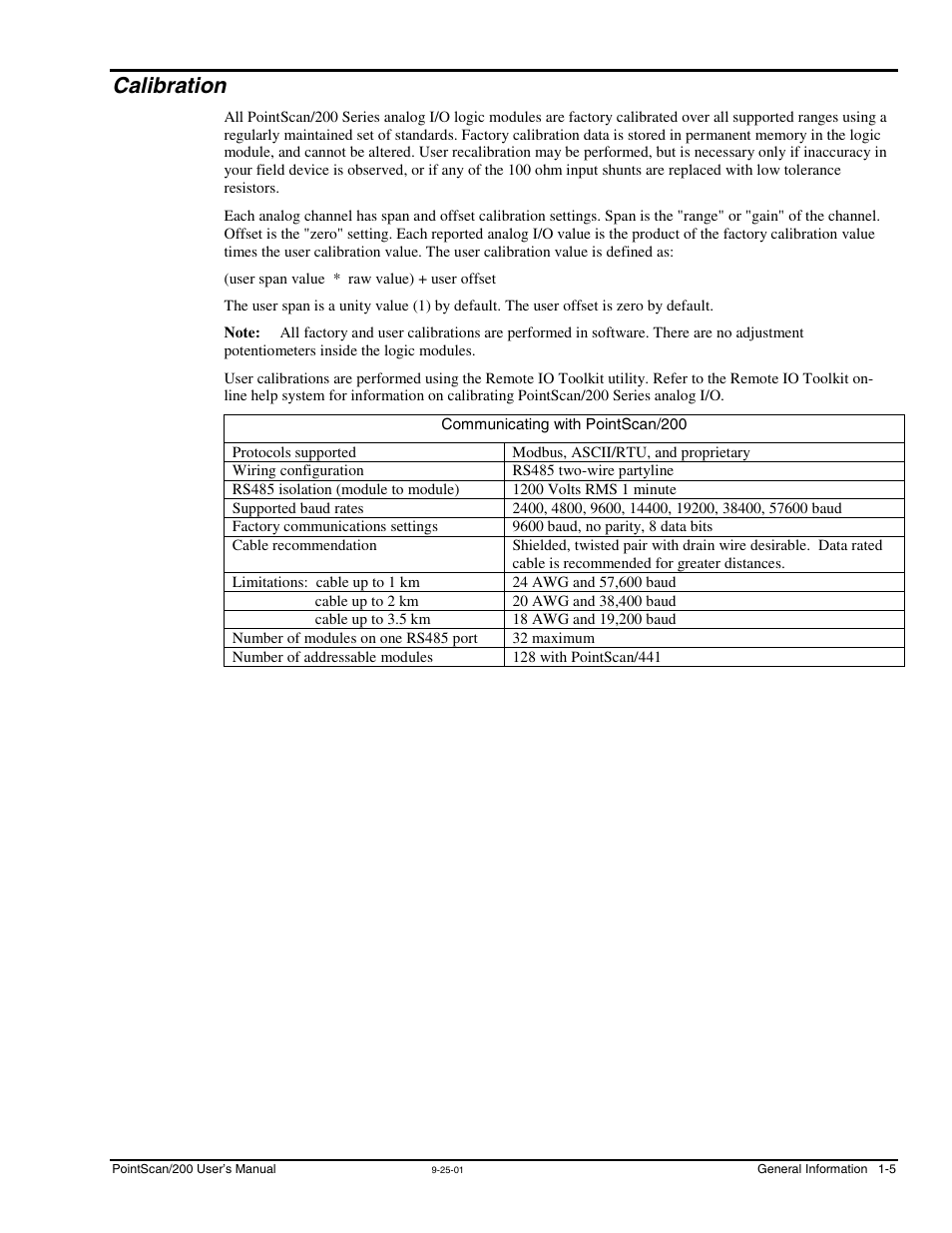 Calibration, Calibration …… 1-5 | Measurement Computing PointScan 200 Series rev.1.0 User Manual | Page 11 / 36