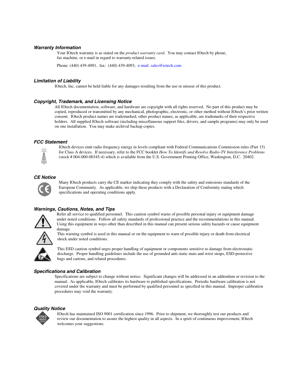 Warranty information, Warnings, cautions, notes, and tips | Measurement Computing PointScan 200 Series rev.1.0 User Manual | Page 3 / 36