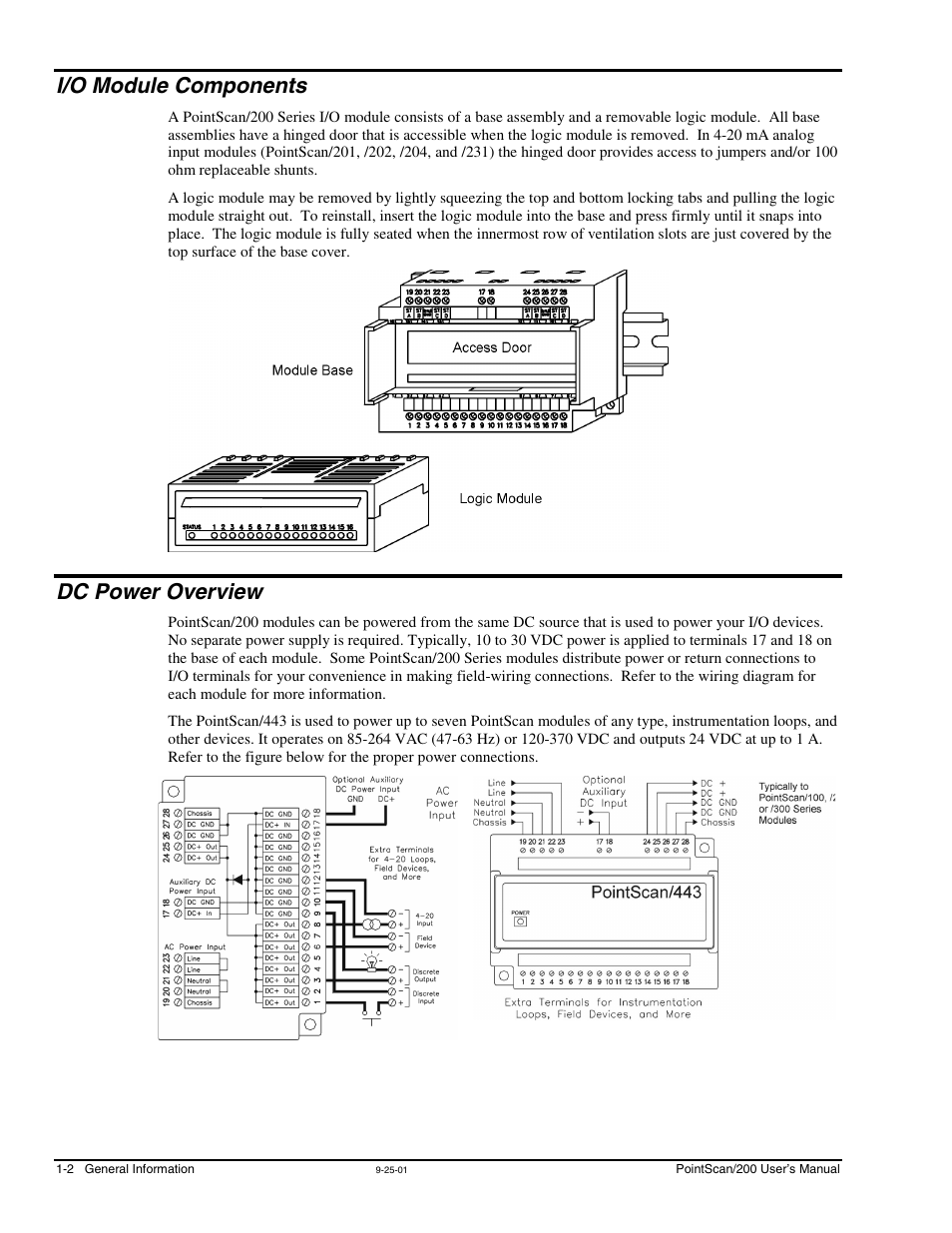 I/o module components, Dc power overview | Measurement Computing PointScan 200 Series rev.1.0 User Manual | Page 8 / 36