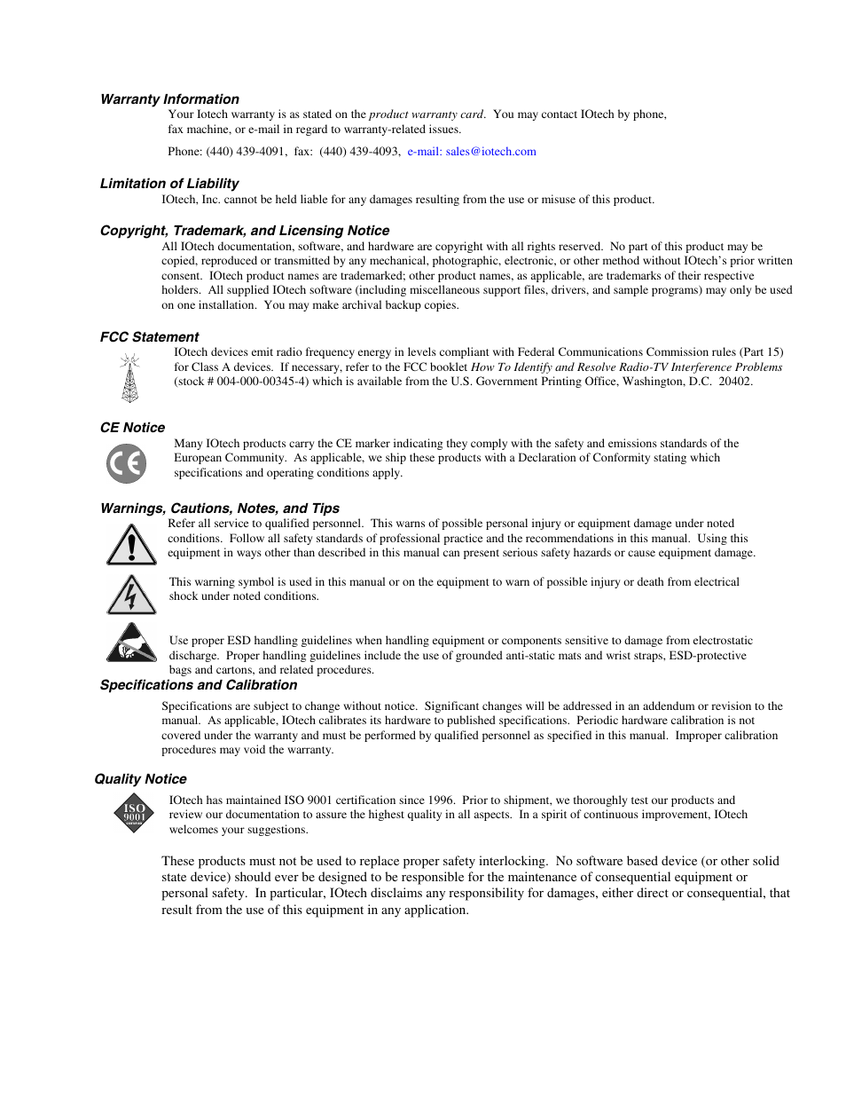 Warranty information, Warnings, cautions, notes, and tips | Measurement Computing PointScan 100 Series rev.1.0 User Manual | Page 3 / 32