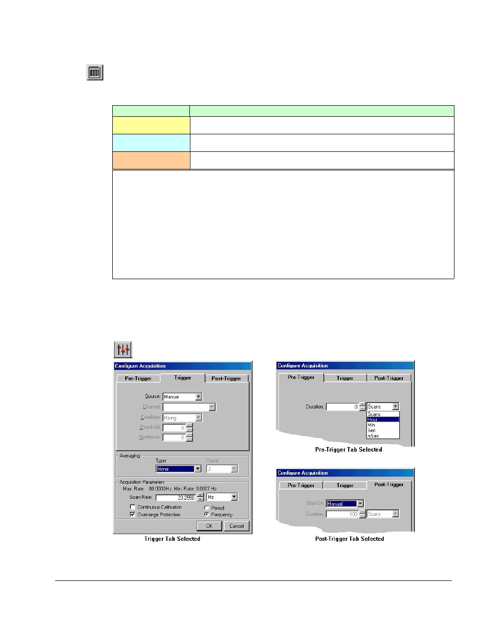 Channel configuration, Acquisition configuration | Measurement Computing Personal Daq rev.6.0 User Manual | Page 17 / 170