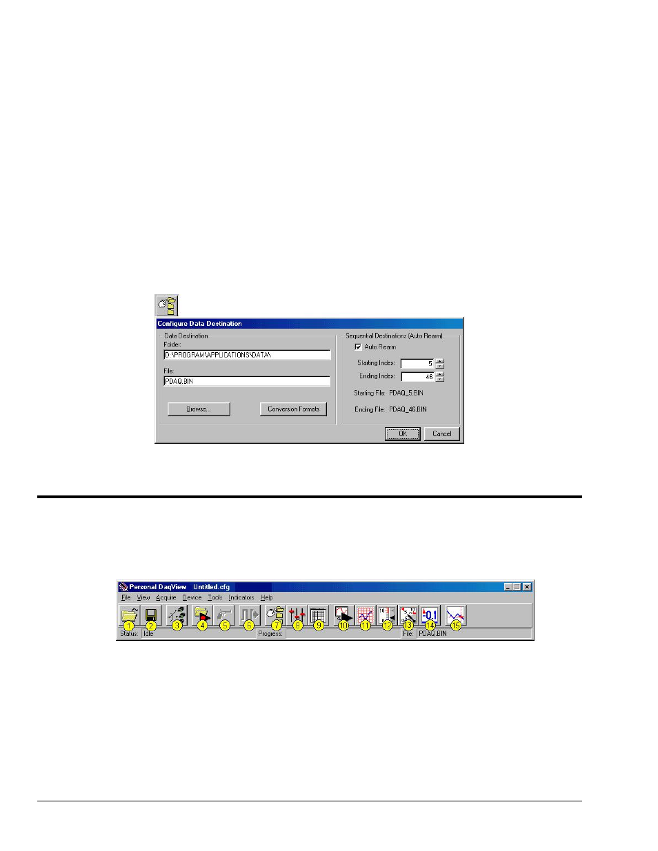 Data destination configuration, Collect data | Measurement Computing Personal Daq rev.6.0 User Manual | Page 18 / 170