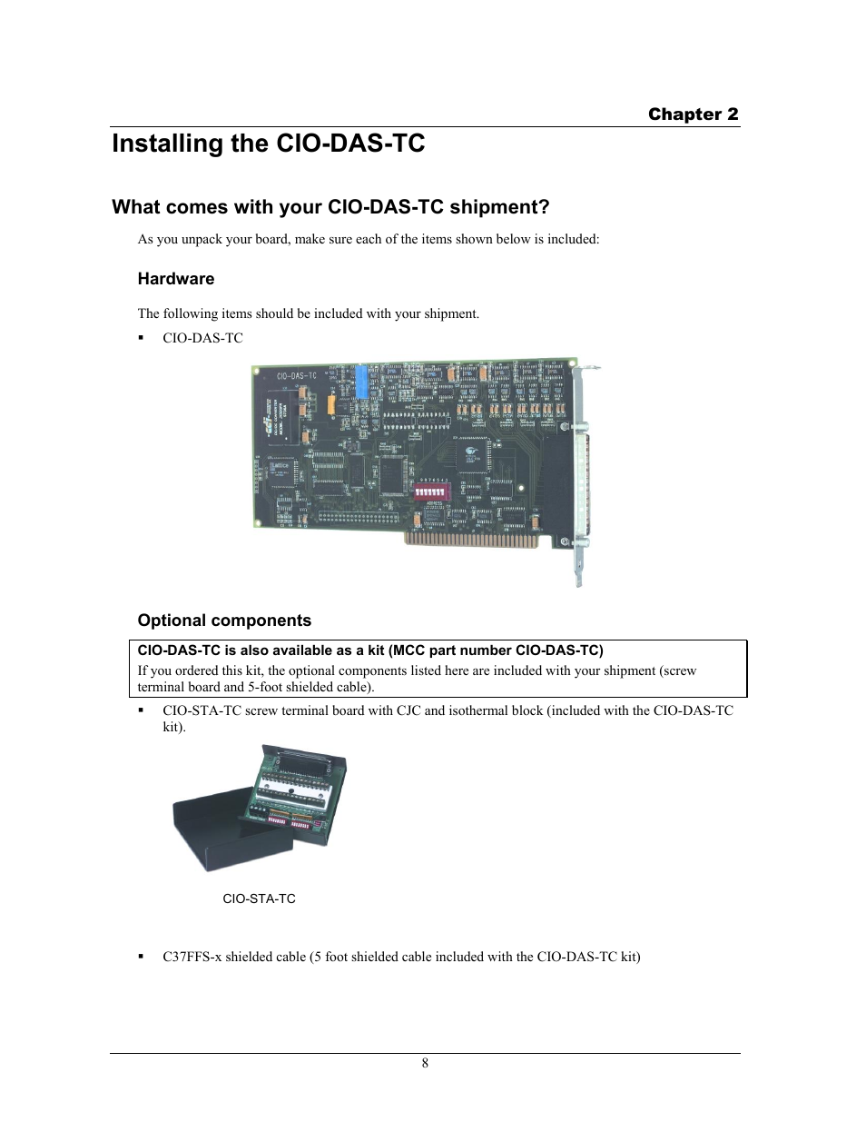 Installing the cio-das-tc, What comes with your cio-das-tc shipment | Measurement Computing CIO-DAS-TC User Manual | Page 8 / 18