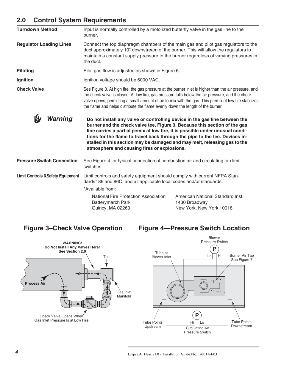 Warning, 0 control system requirements | Eclipse Combustion AH User Manual | Page 4 / 8