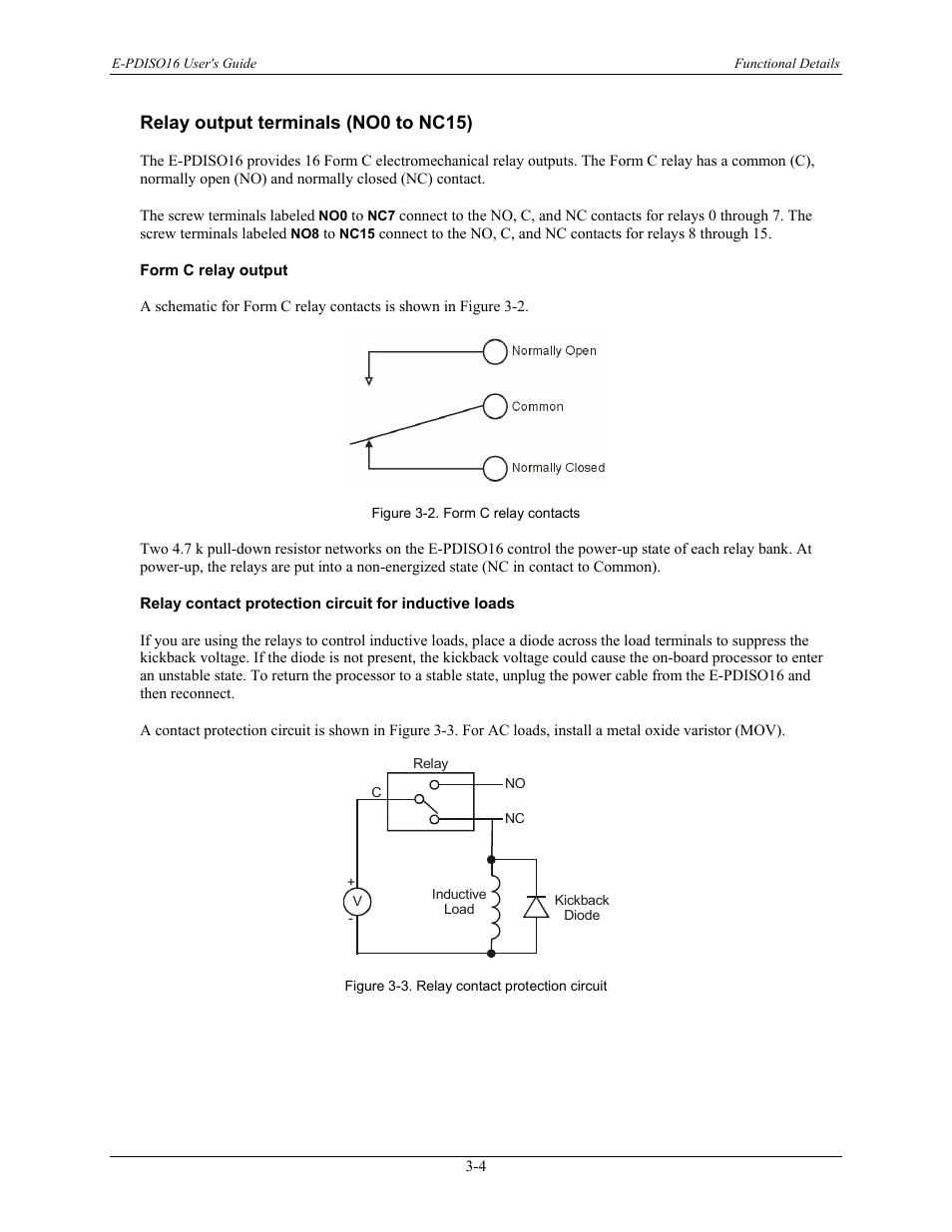 Relay output terminals (no0 to nc15), Form c relay output, Relay output terminals (no0 to nc15) -4 | Measurement Computing E-PDISO16 User Manual | Page 17 / 28