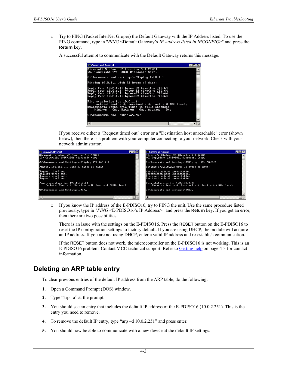 Deleting an arp table entry, Deleting an arp table entry -3 | Measurement Computing E-PDISO16 User Manual | Page 22 / 28