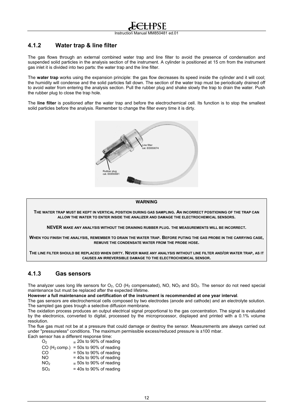 Water trap & line filter, Gas sensors, 2 water trap & line filter | 3 gas sensors | Eclipse Combustion EGA4 User Manual | Page 12 / 50