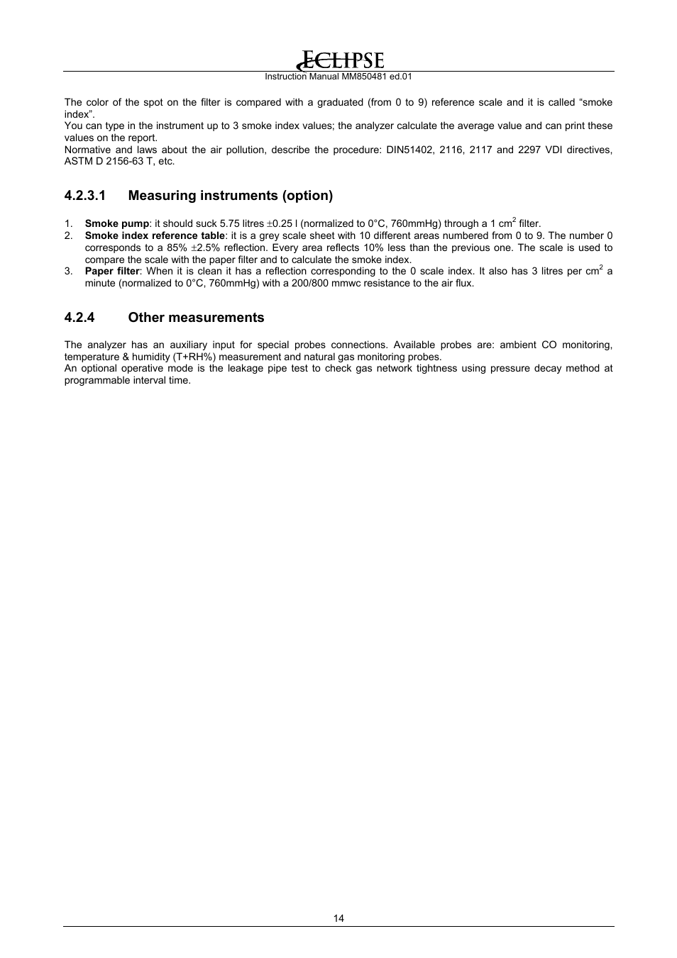Measuring instruments (option), Other measurements, 1 measuring instruments (option) | 4 other measurements | Eclipse Combustion EGA4 User Manual | Page 14 / 50