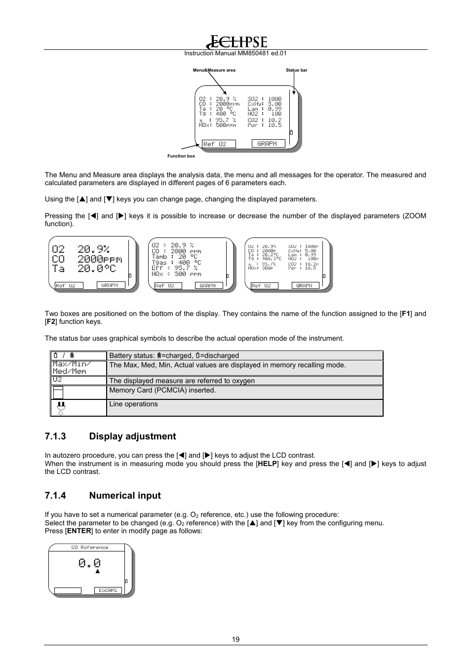 Display adjustment, Numerical input, 3 display adjustment | 4 numerical input | Eclipse Combustion EGA4 User Manual | Page 19 / 50