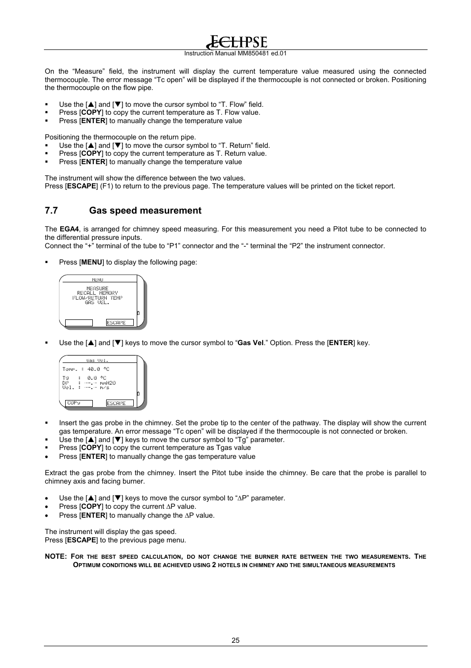 Gas speed measurement, 7 gas speed measurement | Eclipse Combustion EGA4 User Manual | Page 25 / 50