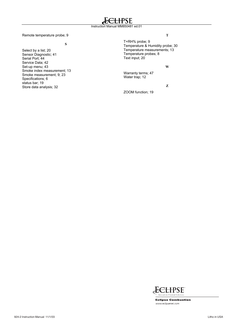 Eclipse Combustion EGA4 User Manual | Page 50 / 50