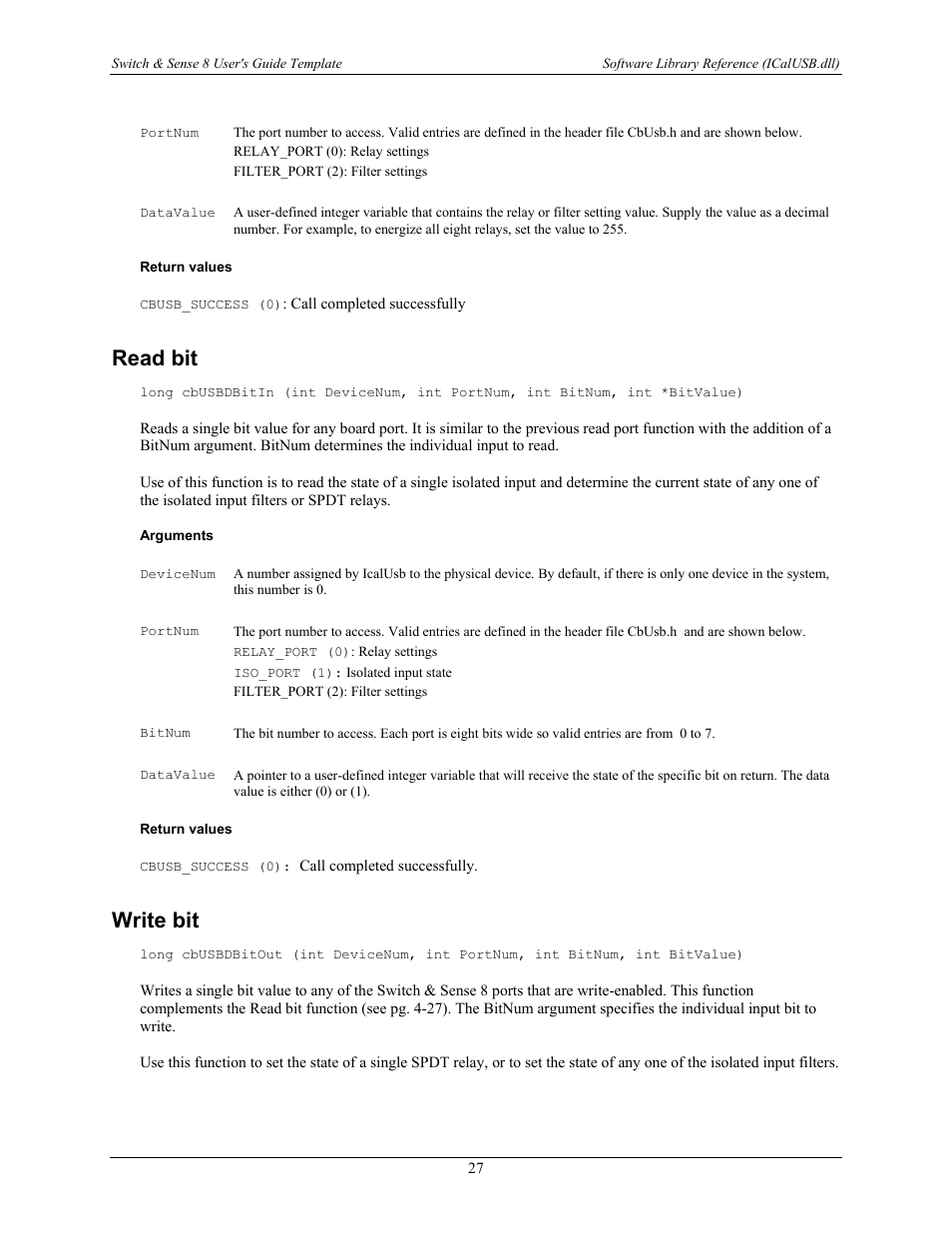 Read bit, Write bit | Measurement Computing SWITCH User Manual | Page 27 / 34