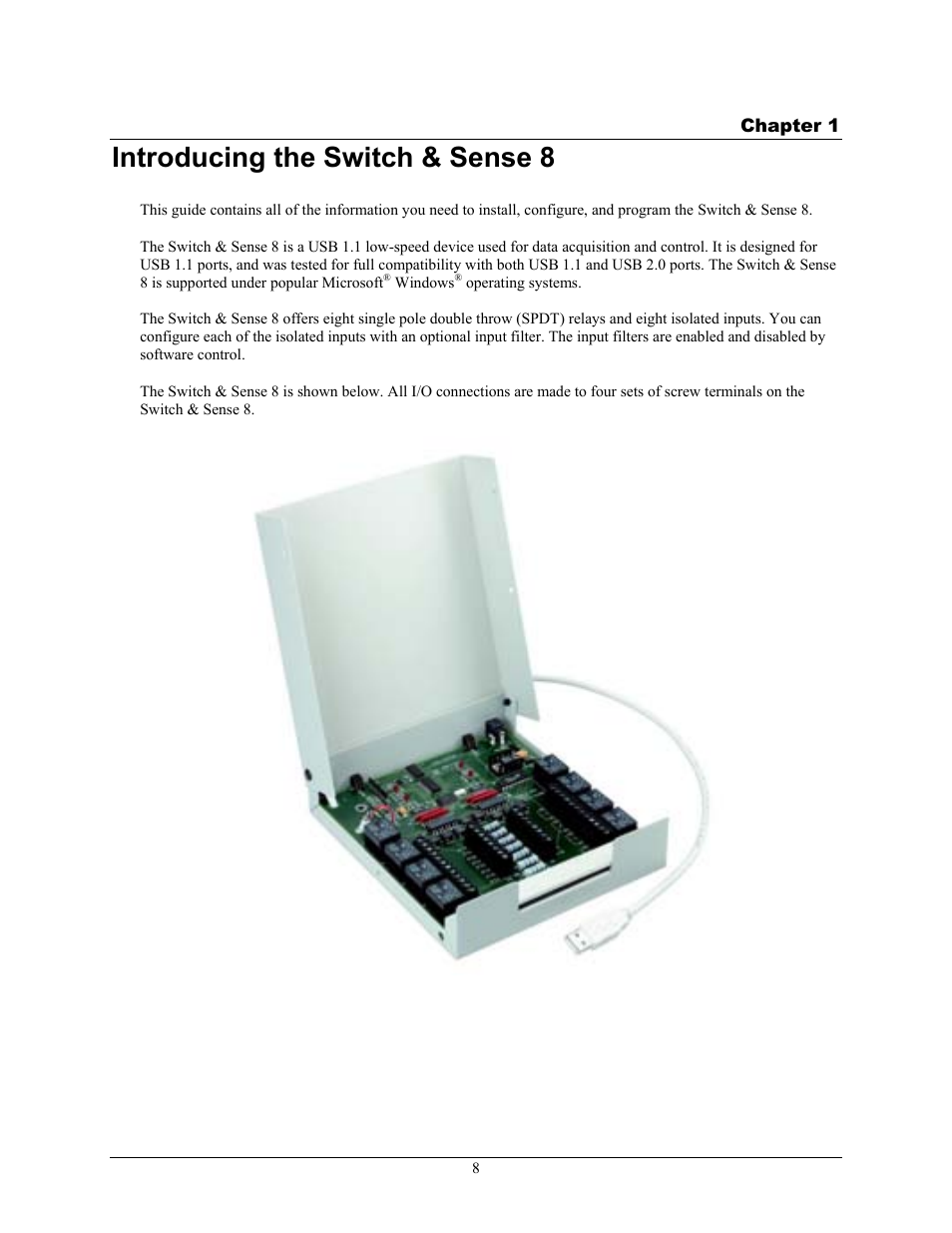 Introducing the switch & sense 8, Chapter 1 | Measurement Computing SWITCH User Manual | Page 8 / 34