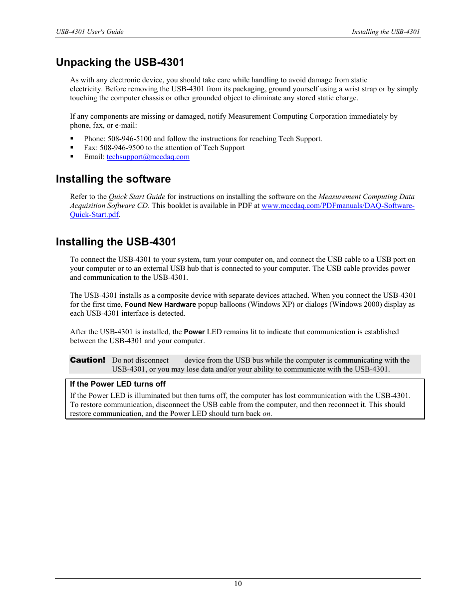 Unpacking the usb-4301, Installing the software, Installing the usb-4301 | Measurement Computing USB-4301 User Manual | Page 10 / 27