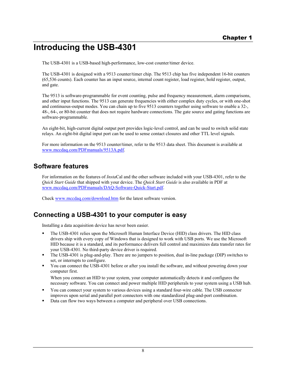 Introducing the usb-4301, Software features, Connecting a usb-4301 to your computer is easy | Measurement Computing USB-4301 User Manual | Page 8 / 27