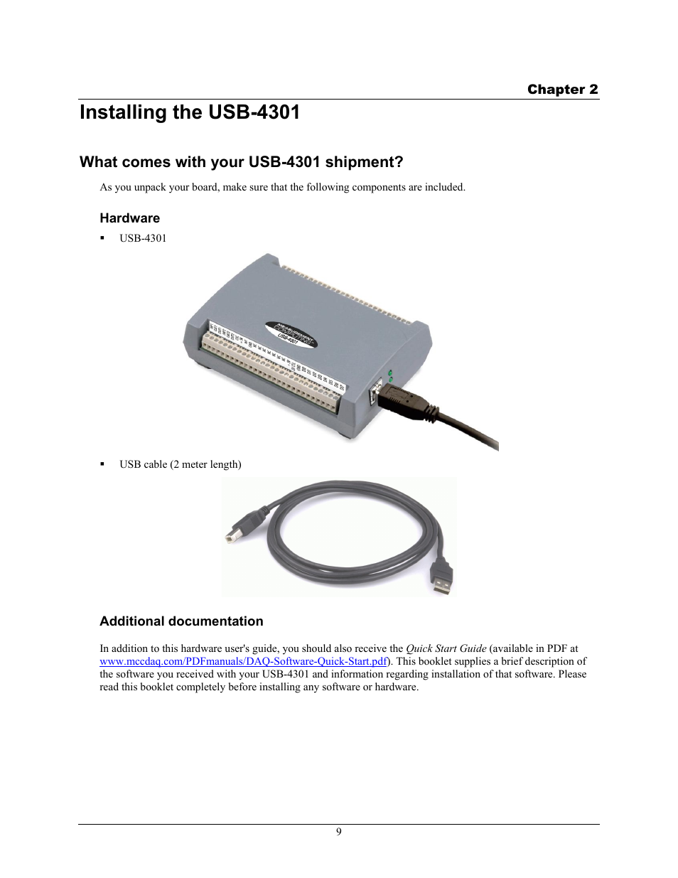 Installing the usb-4301, What comes with your usb-4301 shipment | Measurement Computing USB-4301 User Manual | Page 9 / 27