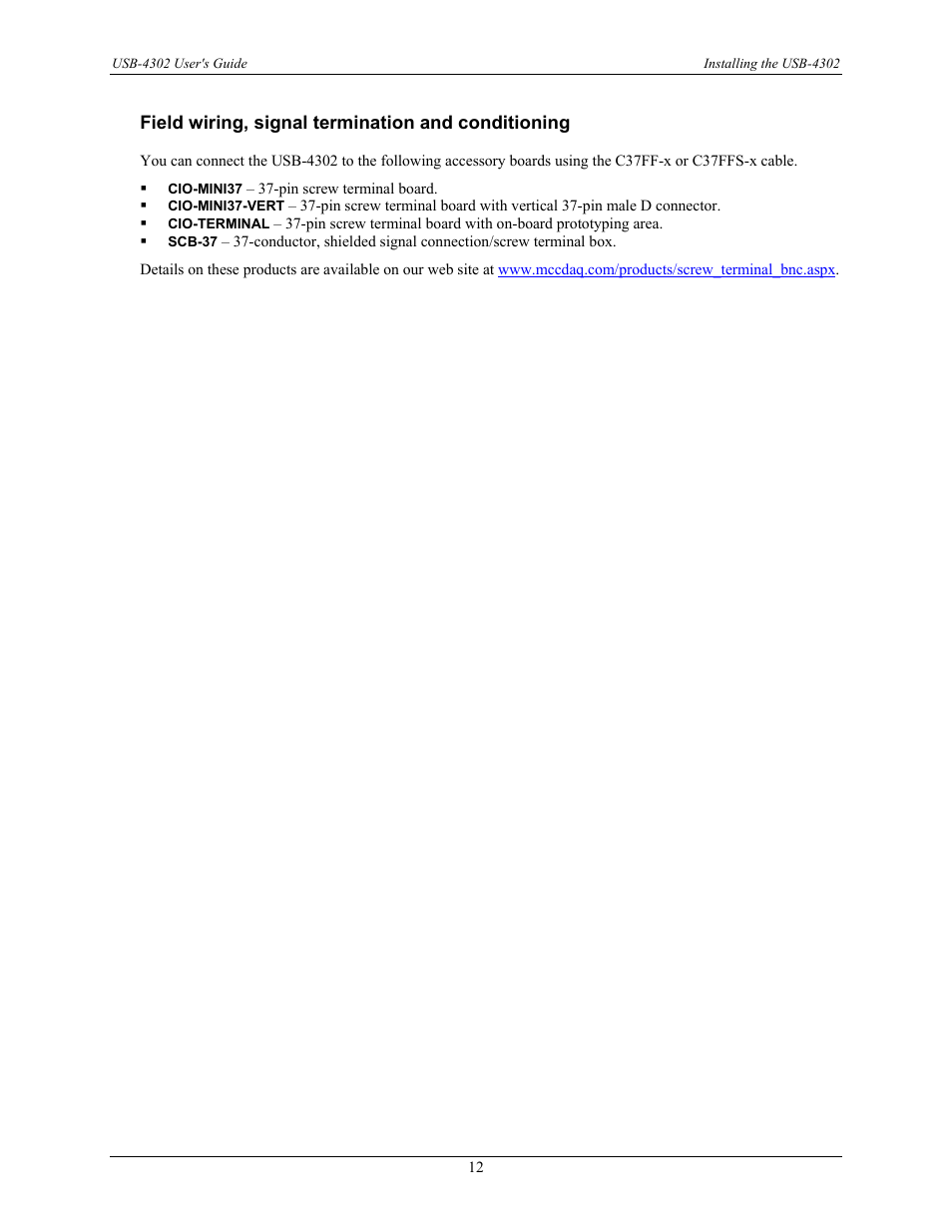 Field wiring, signal termination and conditioning | Measurement Computing USB-4302 User Manual | Page 12 / 28