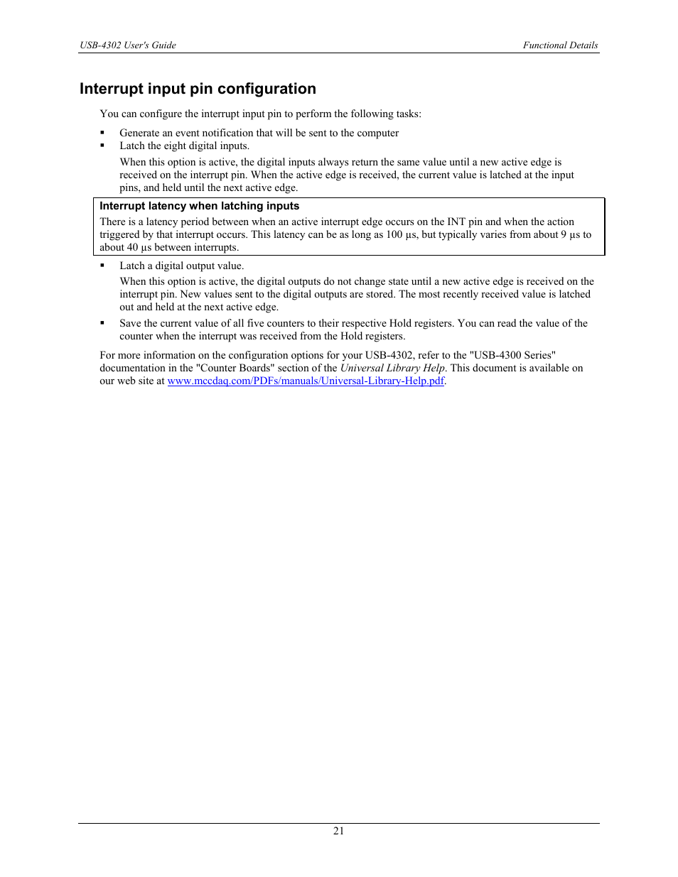 Interrupt input pin configuration | Measurement Computing USB-4302 User Manual | Page 21 / 28