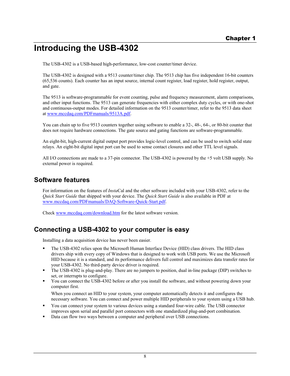 Introducing the usb-4302, Software features, Connecting a usb-4302 to your computer is easy | Measurement Computing USB-4302 User Manual | Page 8 / 28