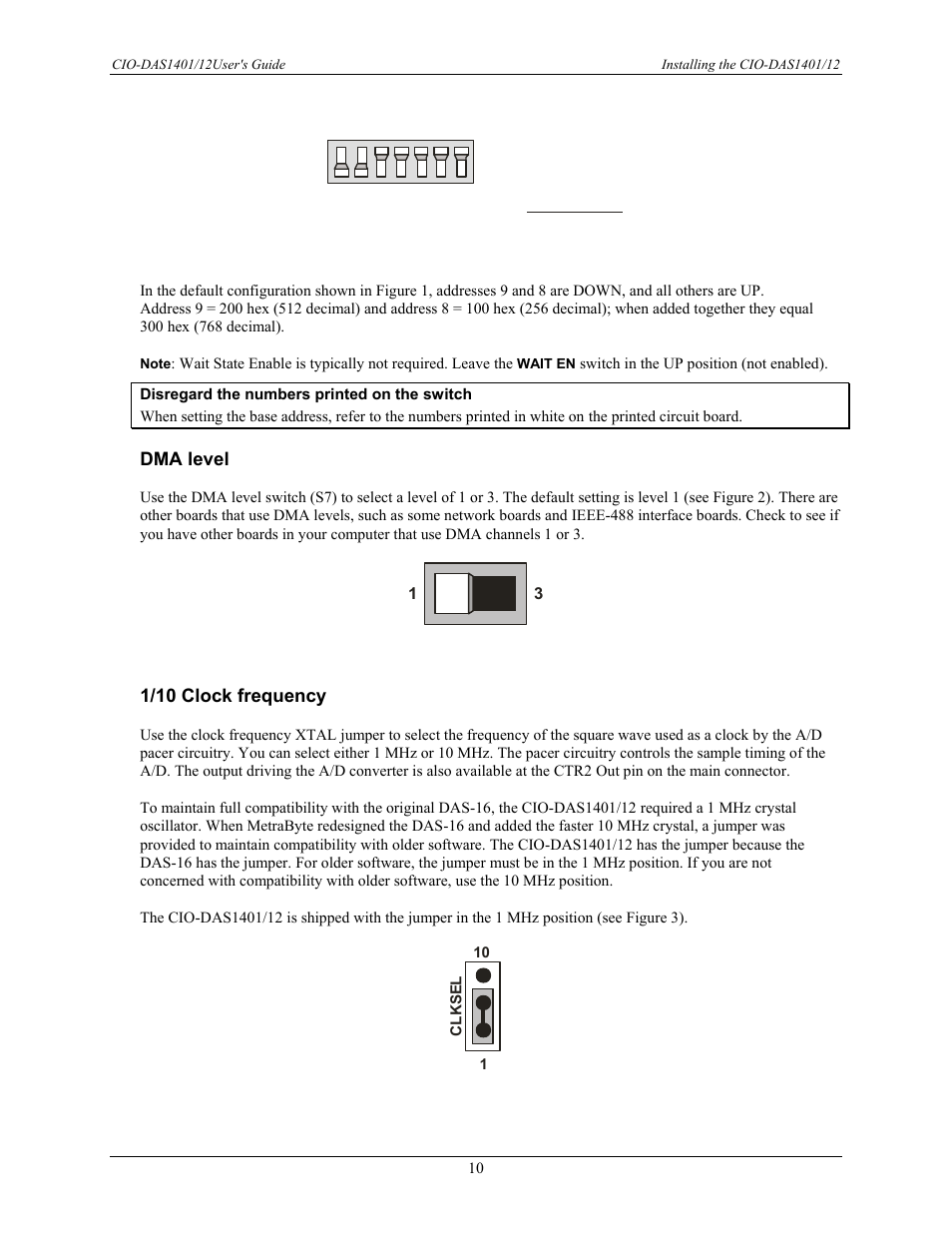 Dma level, 1/10 clock frequency | Measurement Computing CIO-DAS1401/12 User Manual | Page 10 / 19