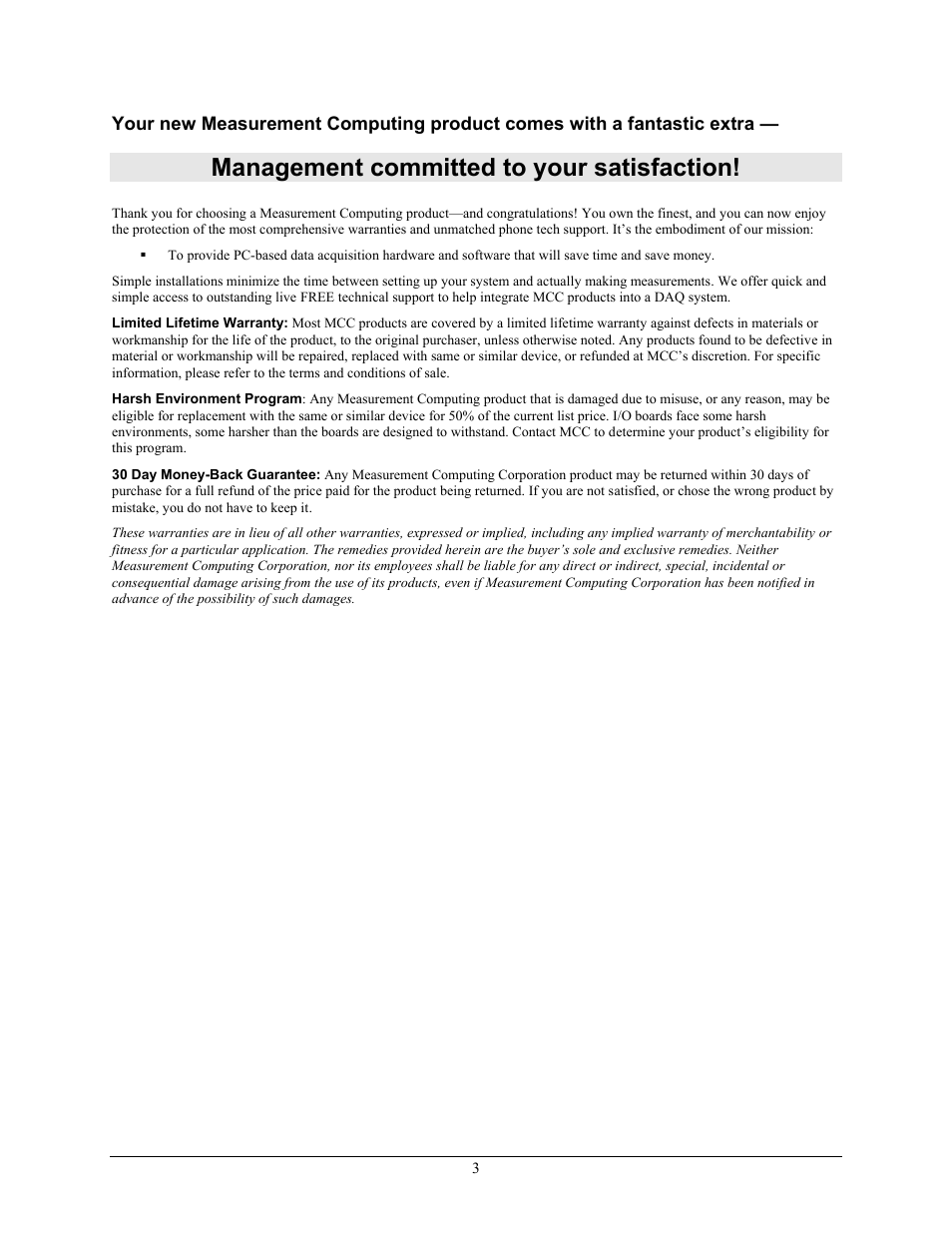 Management committed to your satisfaction | Measurement Computing CIO-DAS1401/12 User Manual | Page 3 / 19