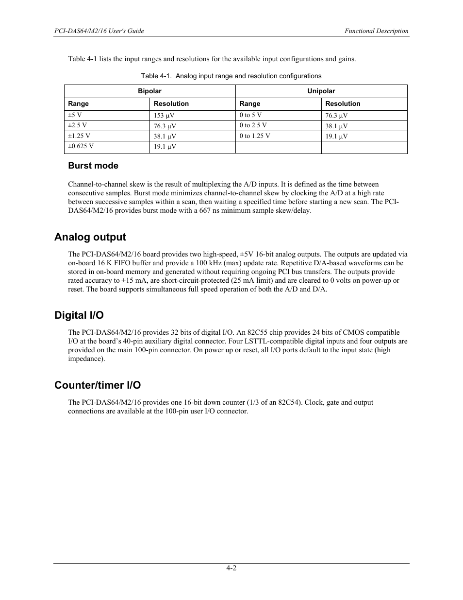 Burst mode, Analog output, Digital i/o | Counter/timer i/o, Burst mode -2, Analog output -2, Digital i/o -2, Counter/timer i/o -2 | Measurement Computing PCI-DAS64/M2/16 User Manual | Page 21 / 36