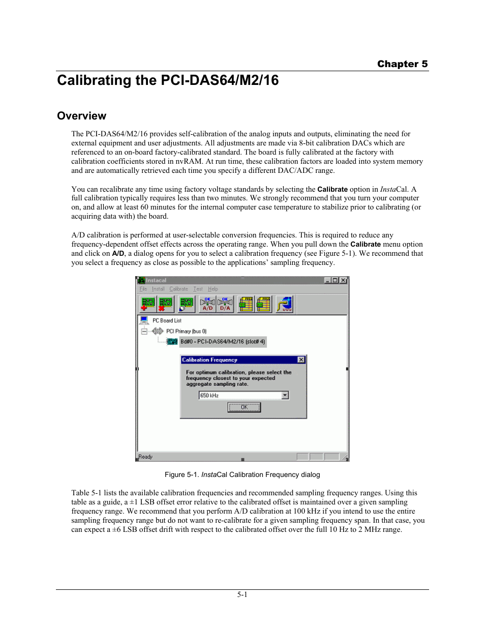 Calibrating the pci-das64/m2/16, Overview, Calibrating the pci-das64/m2/16 -1 | Overview -1 | Measurement Computing PCI-DAS64/M2/16 User Manual | Page 22 / 36