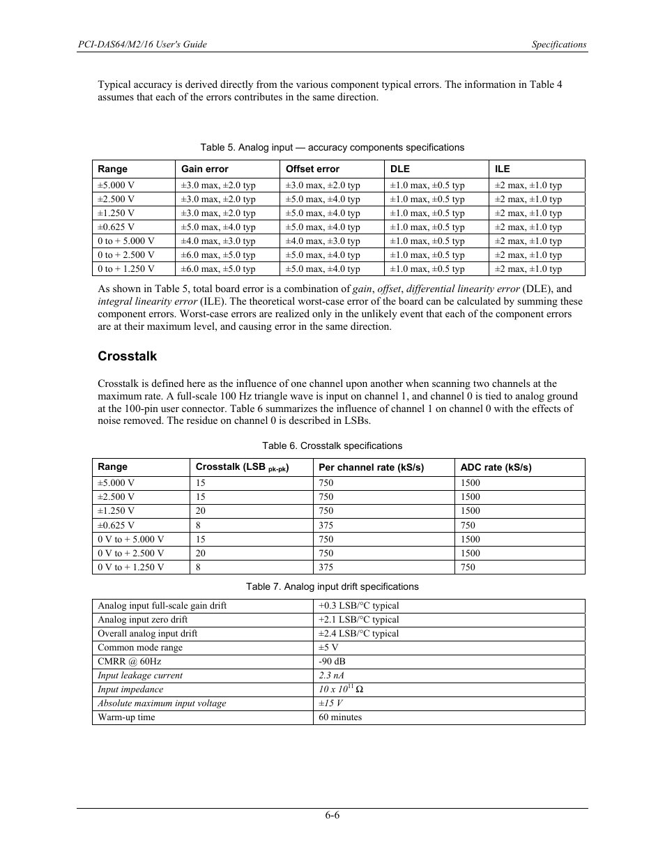Crosstalk, Crosstalk -6 | Measurement Computing PCI-DAS64/M2/16 User Manual | Page 27 / 36