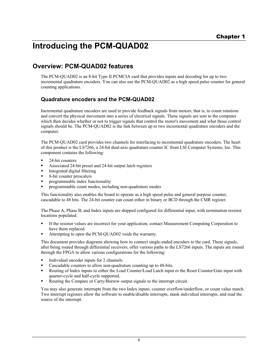 Introducing the pcm-quad02, Overview: pcm-quad02 features, Quadrature encoders and the pcm-quad02 | Measurement Computing PCM-QUAD02 User Manual | Page 7 / 16