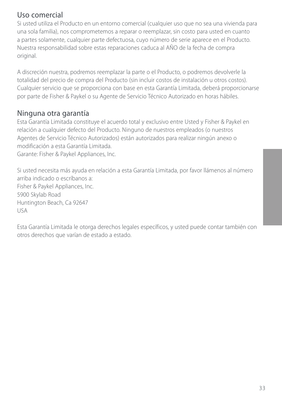 Uso comercial, Ninguna otra garantía | Cuisine-Cookware GC912 User Manual | Page 35 / 52